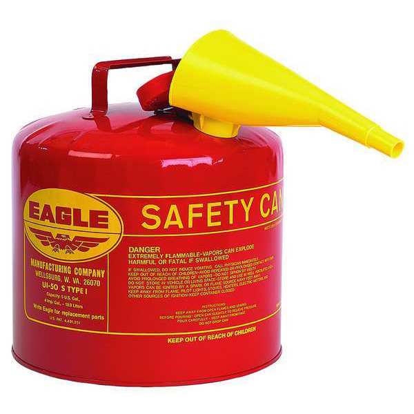 Eagle Mfg Type I Safety Can, 5 Gal Capacity, Galvanized Steel, For Flammables, Red, 12 1/2 in Outside Diameter UI50FS