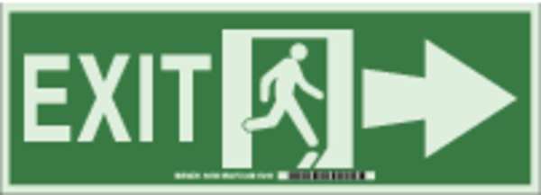 Brady EXit Sign, 5X14", GRN/Glow, EXit, ENG 90591
