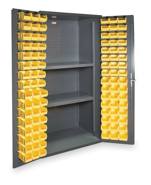 Durham Mfg Heavy Duty Pegboard Bin Cabinet, Shelving, 72 in H, 36 in W, 24 in D, 96 Bins, 2 Shelves 3501-DLP-PB-96-2S-95