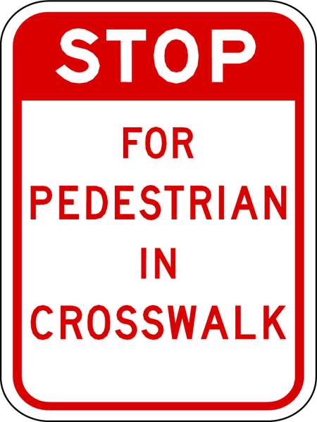 Zing Stop For Pedestrian Sign, 18" W, 24" H, English, Aluminum, Red, White 2428
