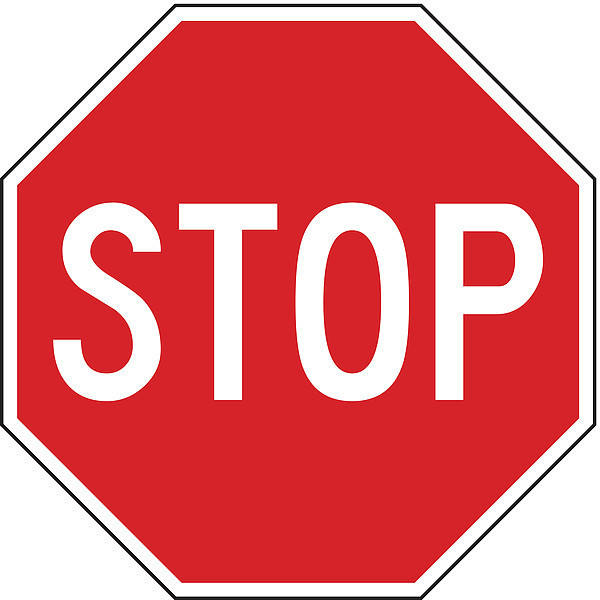 Zing Stop Sign, 12" W, 12" H, English, Aluminum, Red, MUTCD Code: R1-1 2430