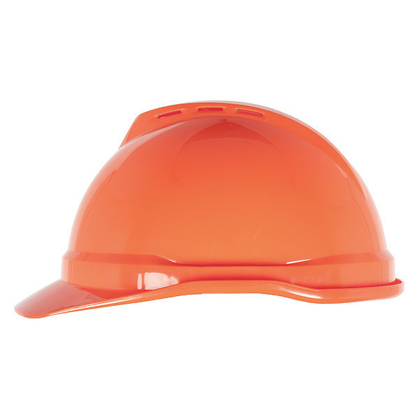 Msa Safety Front Brim Hard Hat, Type 1, Class C, Ratchet (4-Point), Hi-Vis Orange 10034026