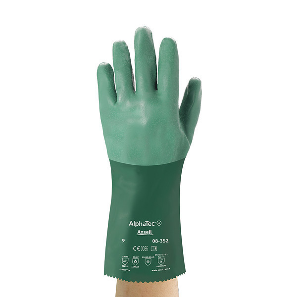 Ansell 12" Chemical Resistant Gloves, Neoprene, 9, 1 PR 08-352