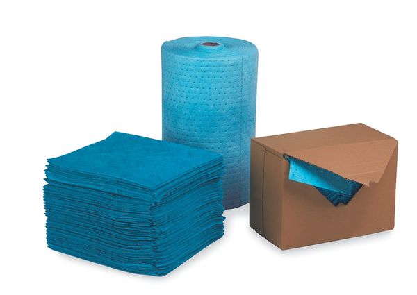 Zoro Select Absorbent Roll, 50 gal, 24 in x 150 ft, Oil-Based Liquids, Blue, Polypropylene M-92
