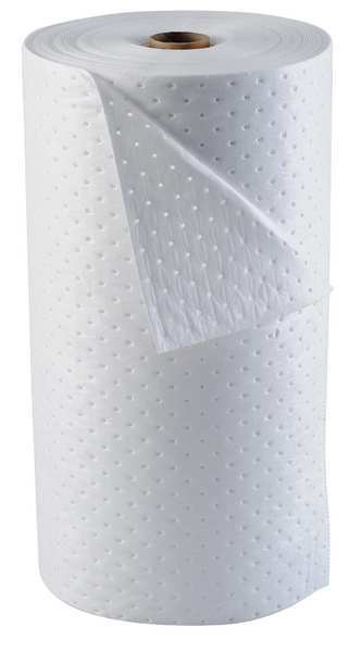 Brady Absorbent Roll, 49 gal, 30 in x 150 ft, Oil-Based Liquids, White, Polypropylene OP30