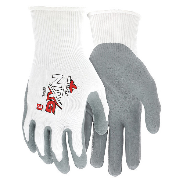 Mcr Safety Nitrile Coated Gloves, Palm Coverage, White/Gray, M, PR 9674M