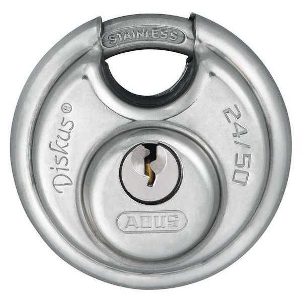 Abus Padlock, Keyed Alike, Partially Hidden Shackle, Disc Stainless Steel Body, Stainless Steel Shackle 24IB/50 KA