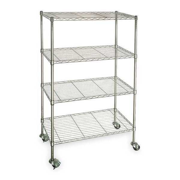 Zoro Select Wire Cart, 4 Shelf, Chrome, 48x18x67 In. 3TPA4