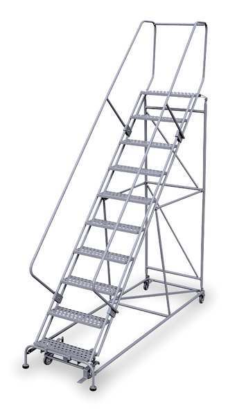 Cotterman 130 in H Steel Rolling Ladder, 10 Steps, 800 lb Load Capacity 2610R2632A6E24B4W5C1P6