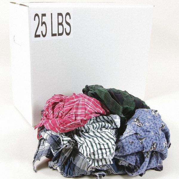 Zoro Select Recycled Cotton Wiping Cloths 25 lb. Varies, Assorted G303025PC