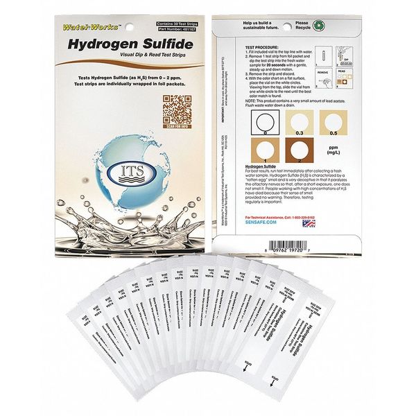 Industrial Test Systems Test Strips, Hydrogen Sulfide, 0-2ppm, PK30 481167