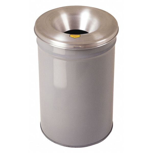 Justrite 12 gal Round Trash Can, Gray, 15 in Dia, Open Top, Aluminum 26612G  WITH TOP