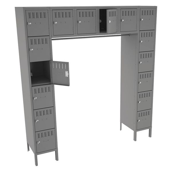 Tennsco Box Locker Unit with Coat Rod, 72 in W, 18 in D, 78 in H, (6) Tier, (6) Wide, Gray SRK-721878-1 GRAY