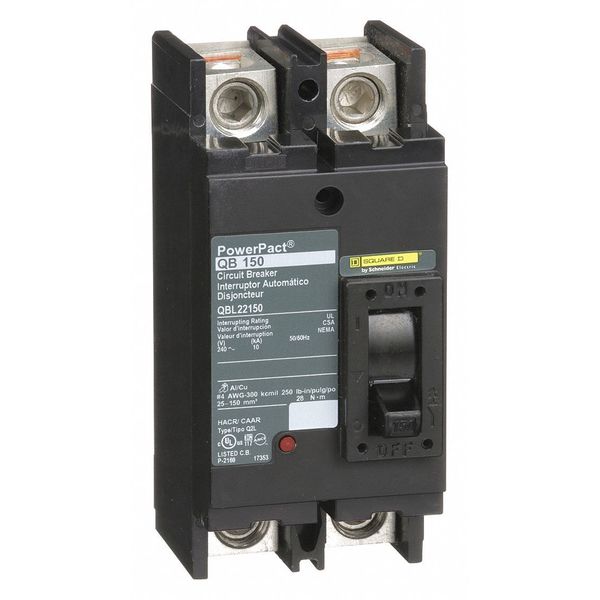 Square D Molded Case Circuit Breaker, QBL Series 150A, 2 Pole, 240V AC QBL22150