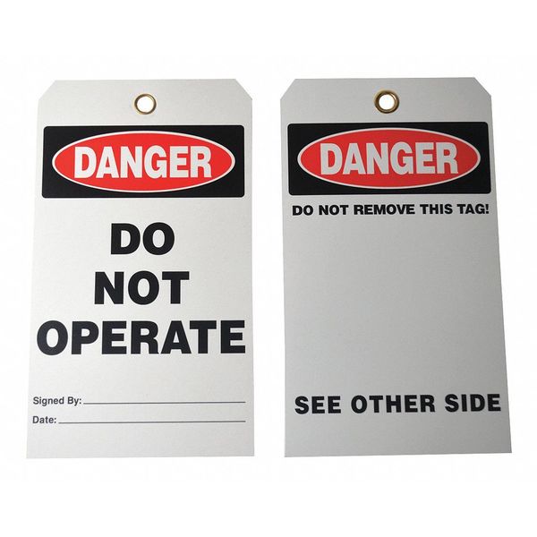 Zoro Select Danger Tag, 7 x 4 In, Bk and R/Wht, PK25 3XCA9