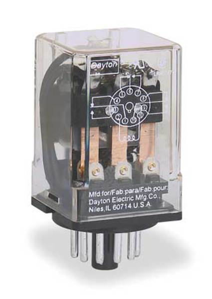 Dayton General Purpose Relay, 24V AC Coil Volts, Octal, 11 Pin, 3PDT 3X741