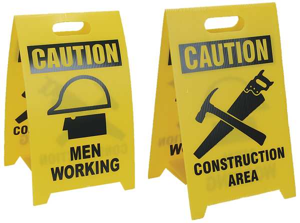 See All Industries Floor Safety Sign, 20 in H, 12 in W, Corrugated Plastic, Triangle, English, REV-CCON REV-CCON