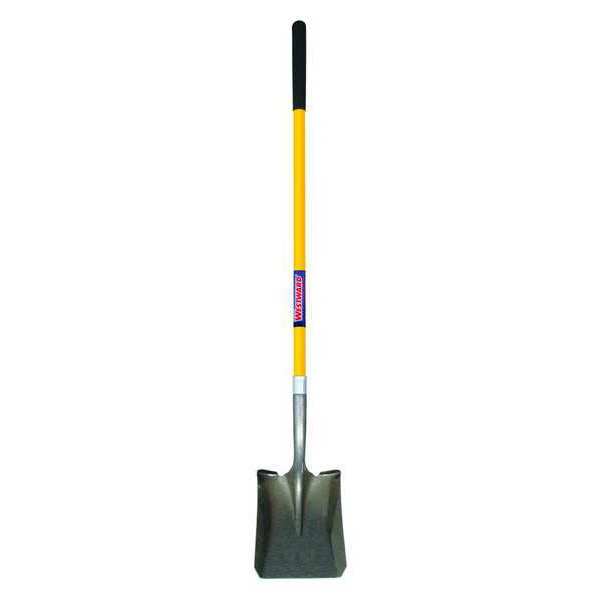 Westward Not Applicable 14 ga Square Point Shovel, Steel Blade, 47-1/2 in L Yellow Fiberglass Handle 3YU83