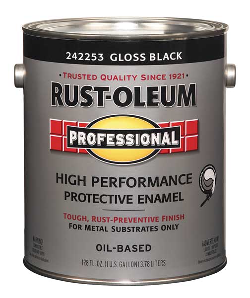 Rust-Oleum Interior/Exterior Paint, Glossy, Oil Base, Black, 1 gal 242253