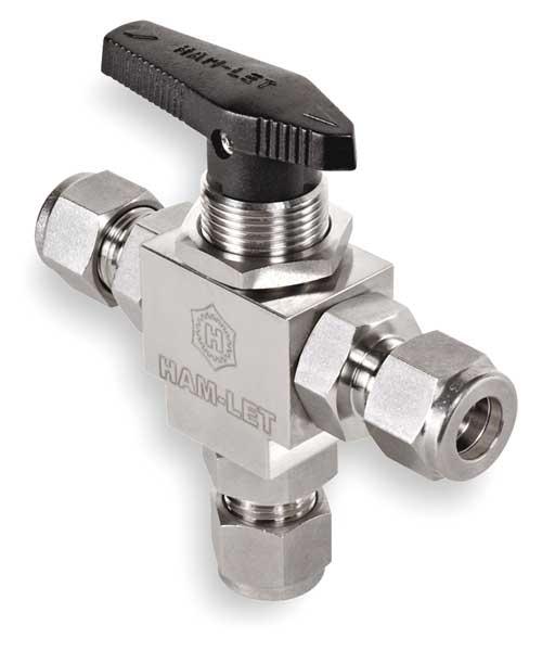 Ham-Let 1/2" Compr Stainless Steel Mini Ball Valve 3-Way H-6800-SS-L-1/2-CST