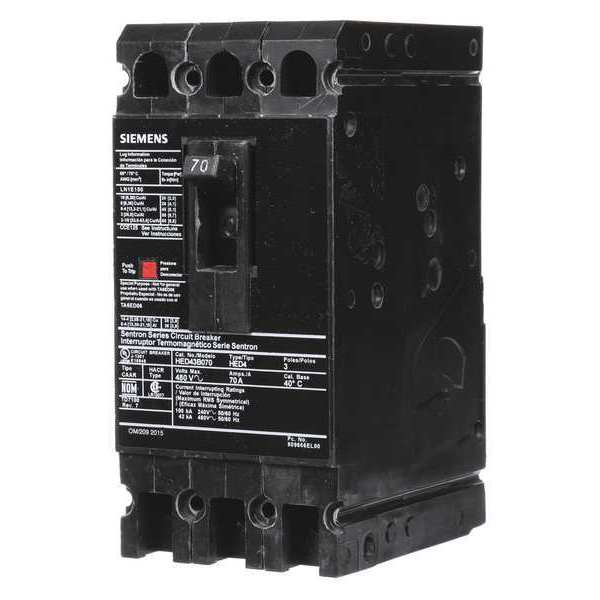 Siemens Molded Case Circuit Breaker, HED4 Series 70A, 3 Pole, 480V AC HED43B070