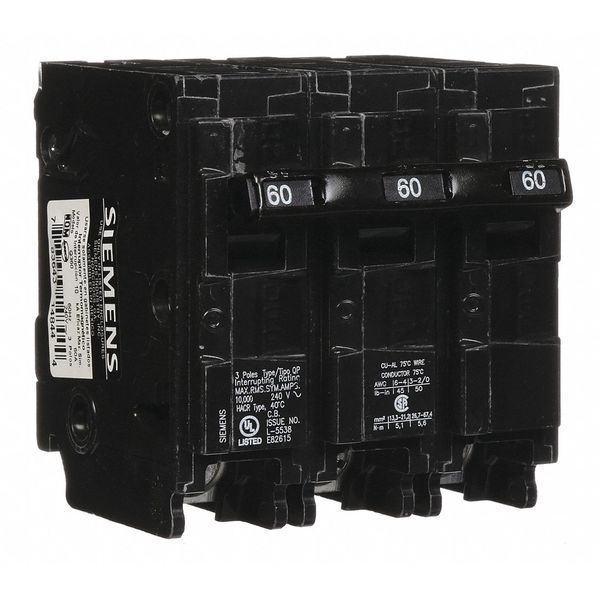 Siemens Miniature Circuit Breaker, QP Series 60A, 3 Pole, 240V AC Q360