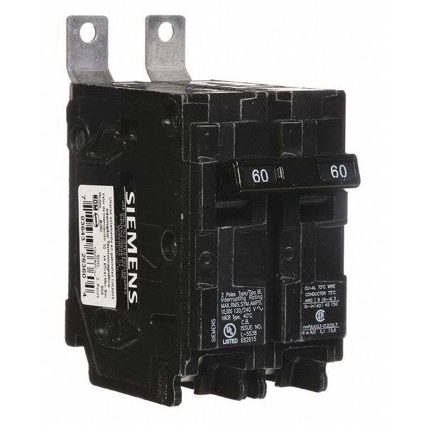 Siemens Miniature Circuit Breaker, BL Series 60A, 2 Pole, 120/240V AC B260