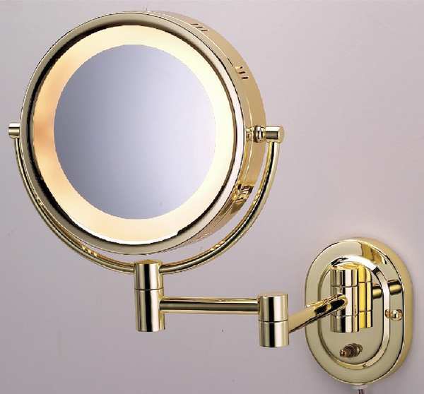 See All Industries 10" W, Brass Lighted Makeup Mirror HLBSA895D