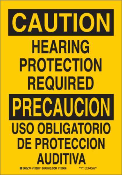 Brady Bilingual Sign, Legend: Hearing Protection Required/Uso Obligatorio De Proteccion Auditiva 122399