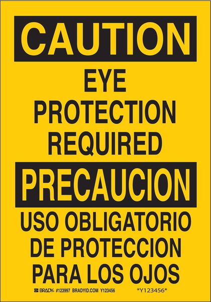Brady Caution Sign, 14X10", BK/Yel, Bilingual, Height: 14" 90799