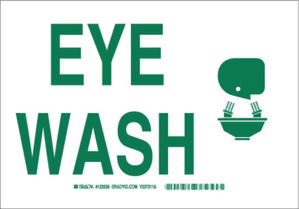 Brady Eye Wash Sign, 7X10, Green/White, 122662 122662