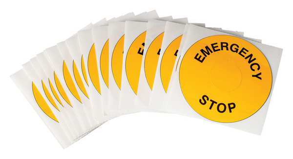 Brady Emergency Stop Legend Plate Label, 30mm, Black on Yellow THTEP-197-593YL