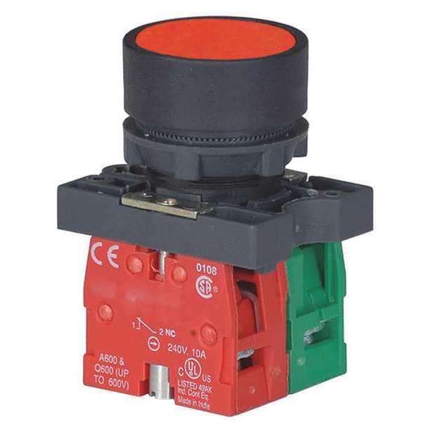 Dayton Non-Illuminated Push Button, 22 mm, 1NO/1NC, Red 30G234