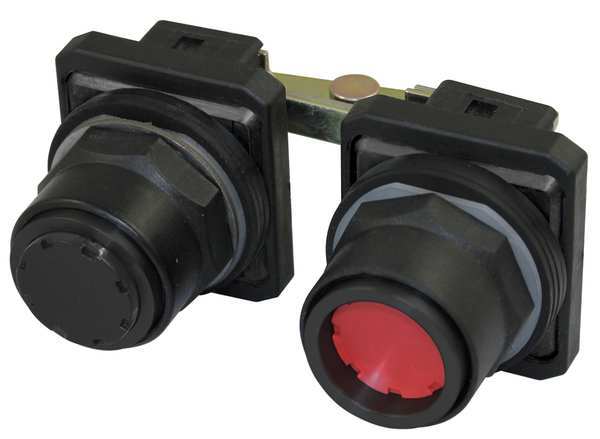 Dayton Pendant Push Button, 30 mm, Black/Red 30G351