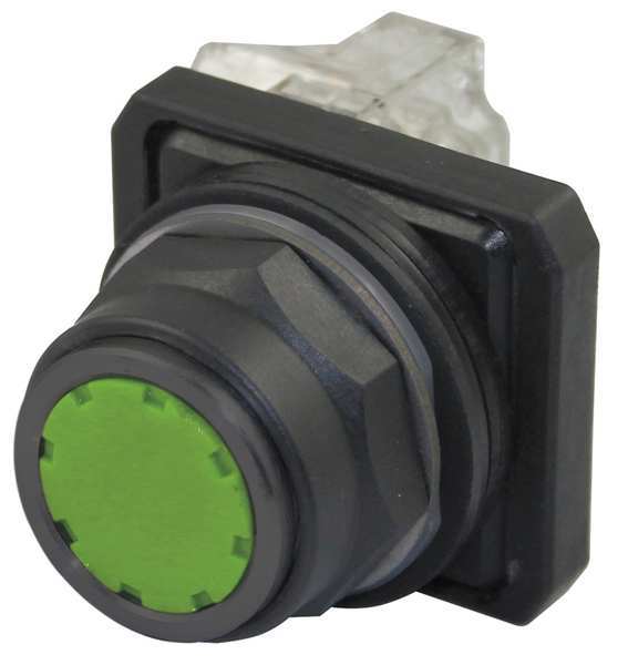 Dayton Non-Illuminated Push Button, 30 mm, 1NO/1NC, Green 30G441