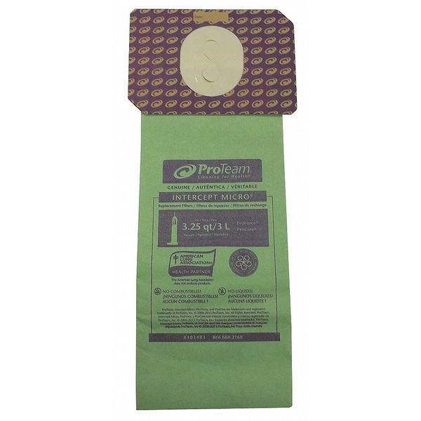 Proteam Vacuum Bag, Fits ProTeam Vacuum Brand 107251/107252 Vacuum Models, Dry, Paper, 10 PK 103483