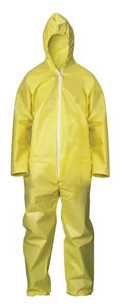 Condor Hooded Coverall, M, 12 PK, Yellow, Chem Basic, Storm Flap, Zipper 30LV21