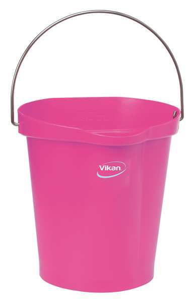 Vikan 3 gal. Round Hygienic Bucket, 12-3/4" H, 12 4/5 in Dia, Pink, Polypropylene 56861