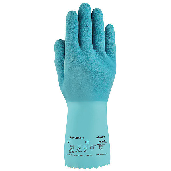 Ansell 12" Chemical Resistant Gloves, Natural Rubber Latex, 8, 1 PR 62-400