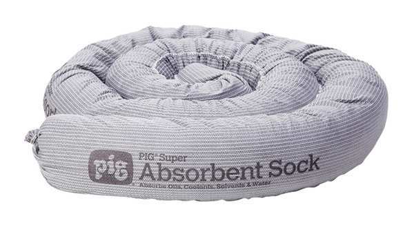 Pig Sorbents, 24 gal, 3 1/4 in x 7 ft, Universal, Gray, Polypropylene PIG214