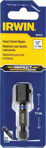 Irwin Socket Adapter, 1/4 Hex to 1/2 Sq., 2 In 1837576