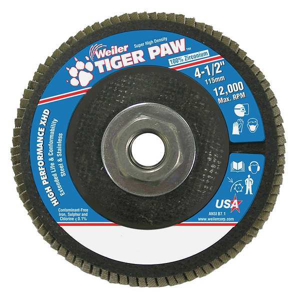 Weiler Flap Disc, Type 27, 4-1/2in. dia., 36 Grit 98805