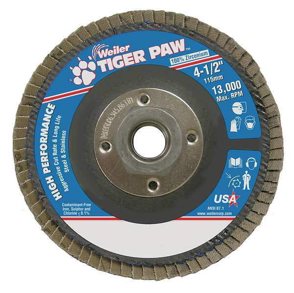 Weiler Flap Disc, Type 27, 4-1/2in. dia., 60 Grit 98812
