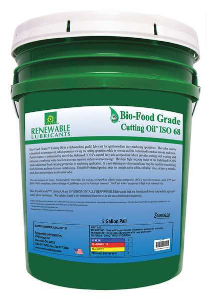 Renewable Lubricants Cutting Oil, Pail, Yellow, 5 gal. 88354