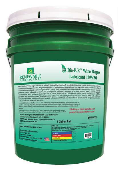 Renewable Lubricants Lubricant, Pail, Yellow, 5 gal. 82624