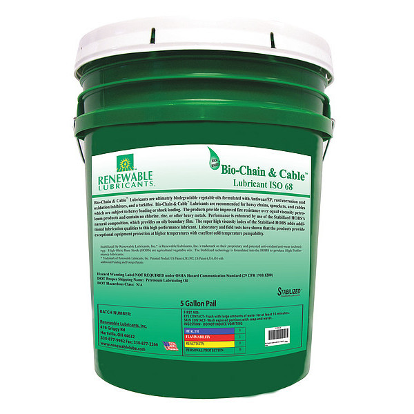 Renewable Lubricants Lubricant, Pail, Yellow, 5 gal. 83064
