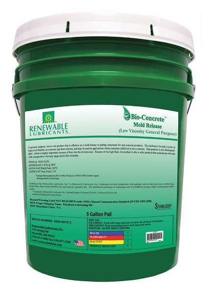 Renewable Lubricants Mold Release, Biodegradable, 5 gal. 86414