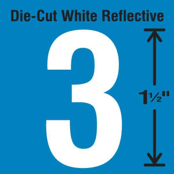 Stranco Die-Cut Reflective Number Label, 3, PK5 DWR-1.5-3-5