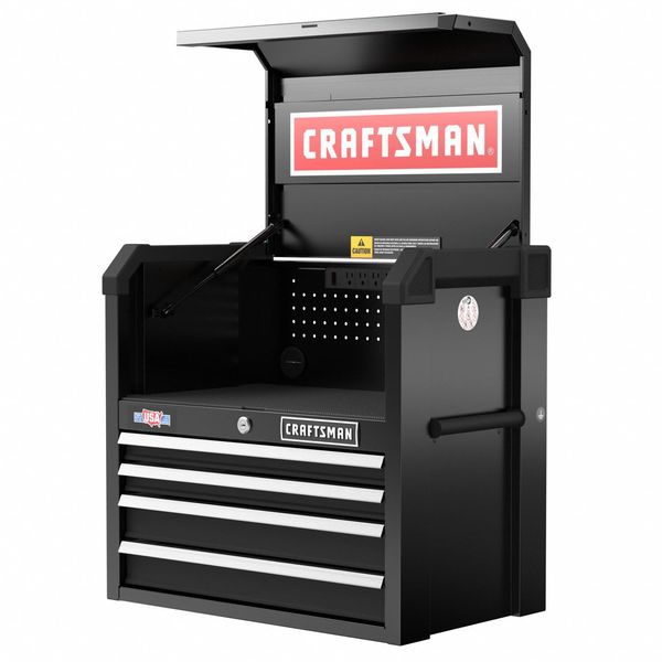 Craftsman S2000 Open Tool Chest, 4 Drawer, Black, Steel, 26 in W x 16 in D x 24-1/2 in H CMST98267BK