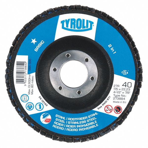 Radiac Abrasives Flap Disc, T29, 4.5" x 7/8", 40 Grit, PK10 34335386